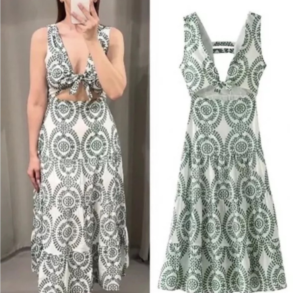 ZARA PERFORATED KNOTTED EMBROIDERED DRESS - Picture 8 of 11